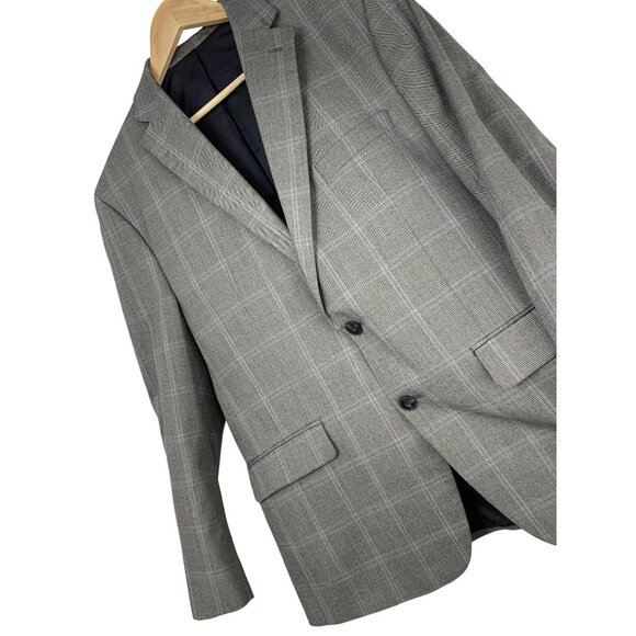 New Michael Kors Mens Grey Plaid Two-Button Blazer 44R Polyester Blend RH10466 - Picture 1 of 8